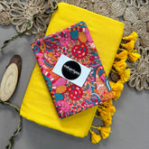 Yellow Handloom Khadi Cotton Saree With Multi Color Print Blouse